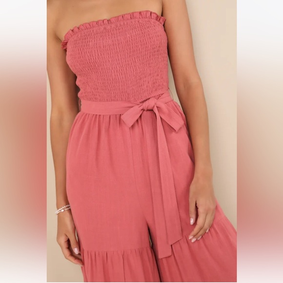 NWT Lulus Linen Strapless Jumpsuit with pockets NEVER WORN - Picture 4 of 11